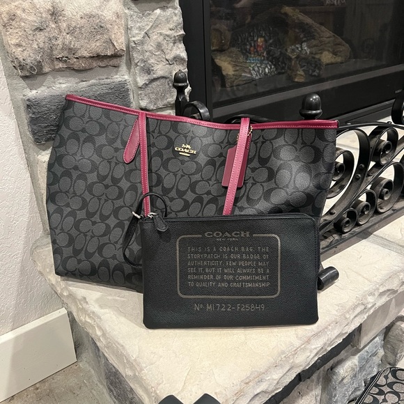 Coach Gray and Pink Signature Tote - Picture 1 of 4